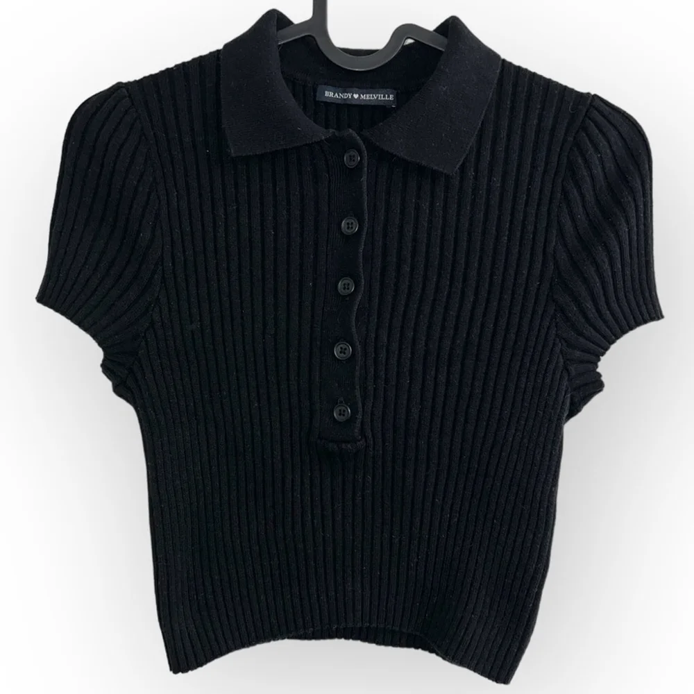 Rare Brandy Melville BLACK Bridget Crop Knit Polo collared y2K short sleeve Top - Picture 8 of 8